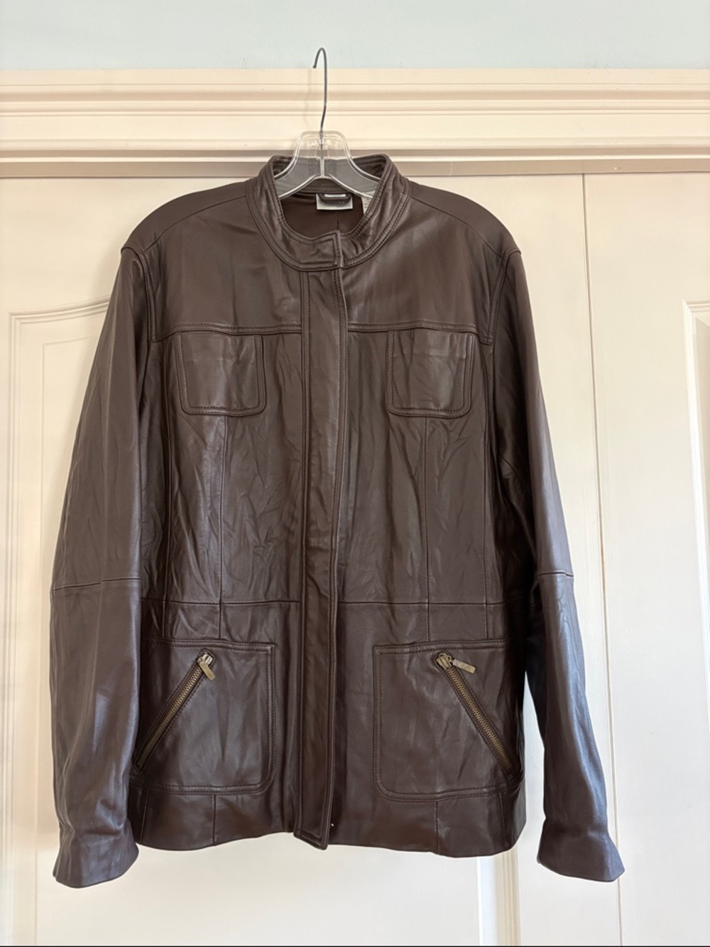 CHICO’S SIZE 3 BROWN LEATHER JACKET